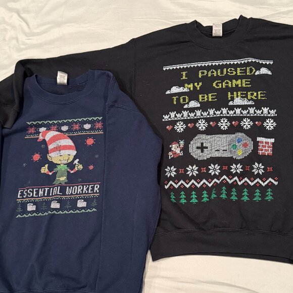 Holiday Sweatshirt Bundle – Essential Worker Elf + Gamer Ugly Christmas Sweater - Picture 1 of 8